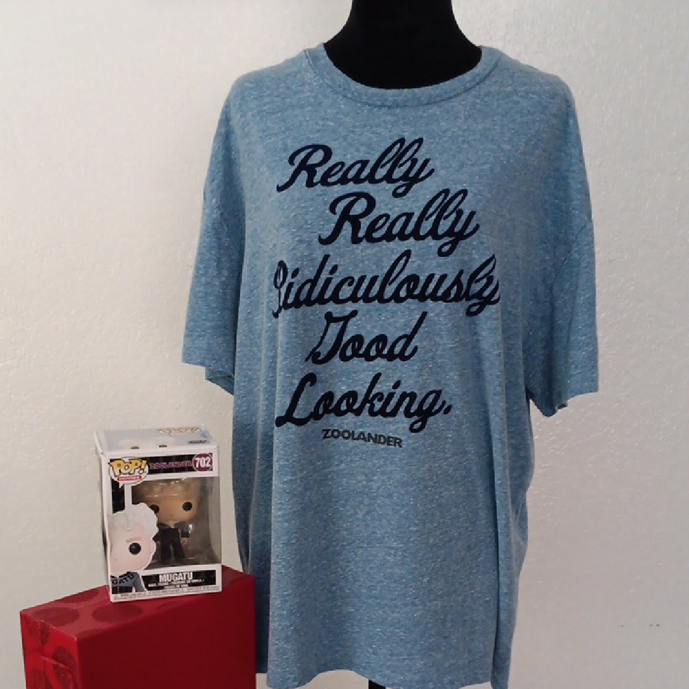 Blue Zoolander Graphic T-Shirt And Mugatu Funko Pop